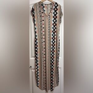 EUC Hesed Aztec Print T-Shirt Maxi Dress, S
